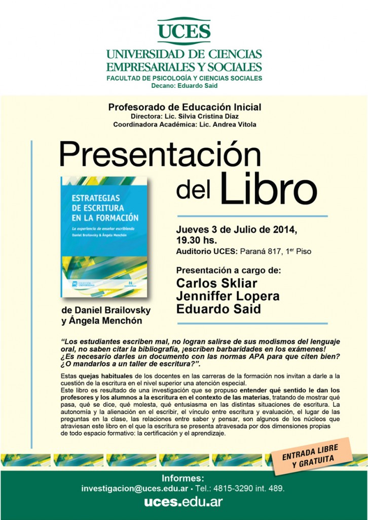 Presentación del libro Estrategias de escritura en la formación. La experiencia de enseñar escribiendo